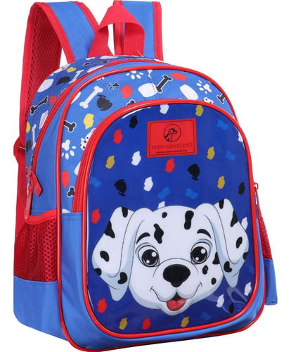 Mochila Costa Escolar Creche Menino Infantil Grande Dog Pet Cor Azul-marinho Desenho do tecido Liso