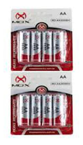 Kit Carregador Mox + 8 Pilhas Recarregáveis Mox Aa 2600 Mah