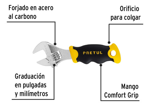Llave Perico 5´ Corta Ajustable Mini Apertura 3/4 Grip 28218