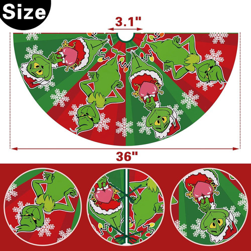 Falda Grinch Para Árbol De Navidad, 90 Cm, Adornada Con Cuel