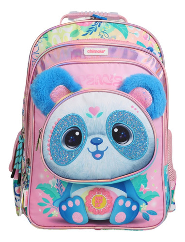 Mochila Escolar Chimola Peluche Brillos 16 Pulgadas Pandita 