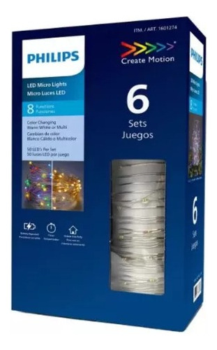 Micro Luces Led Philips 6 Juegos, Blanco, Calido, Multicolor