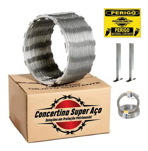 30 Metros Cerca Concertina Simples 30 Cm Com Kit Instalação