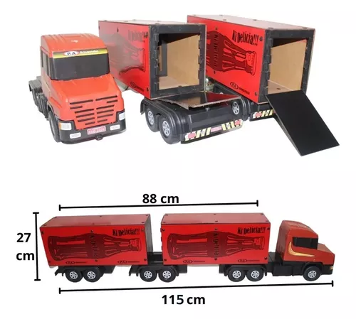 Carreta Bitrem Scania Bau Madeira Brinquedo 7eixo Cocacola