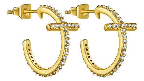 comprar Aros Argollas Cruz Con Circones Ohmystore Baño Oro 18k Con