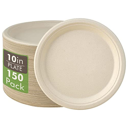 150 Pack Compostable Disposable Paper Plates 10 Inch Su...
