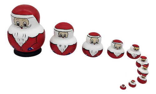 Wooden Russian Doll 10 Pieces Santa Claus Christmas
