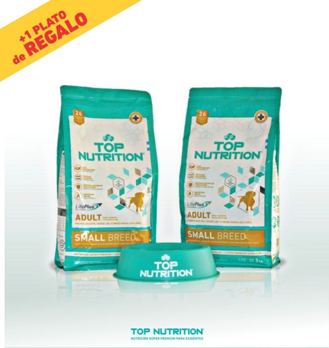 Top Nutrition Perro Adulto Raza Pequeña 3kg+3kg + Plato Top