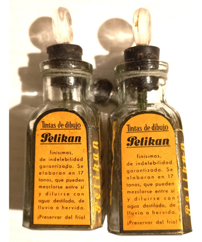 Antiguo Frasco Tinta China Pelikan: 2 Unid, Verde (vacíos) (Usado)
