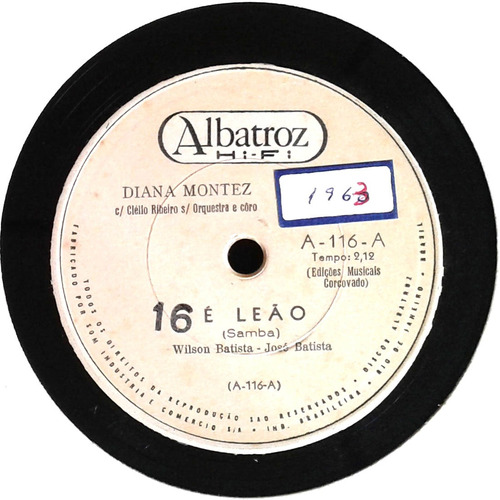 78 Rpm Diana Montez 1962 Selo Albatroz A116