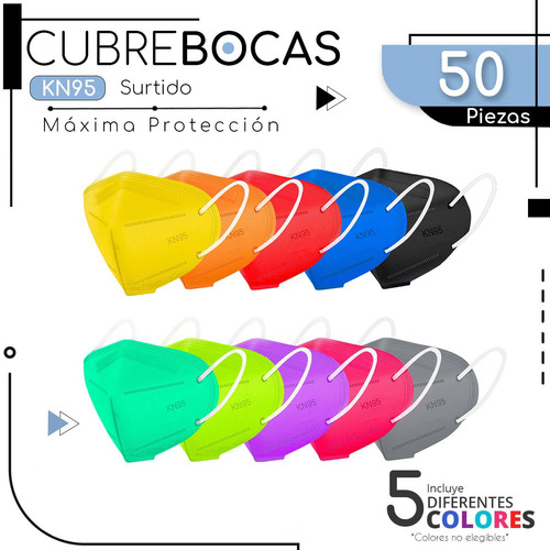 Cubre Bocas Mascarilla Kn95 50 Piezas Certificado Colores