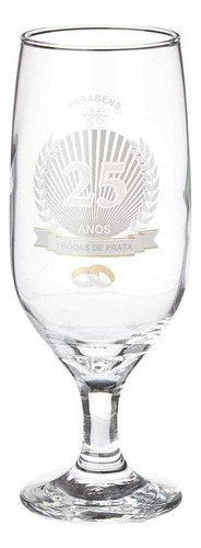 Taça P/ Cerveja 25 Anos Bodas De Prata 300ml Go Up Ref.20223 Cor Transparente