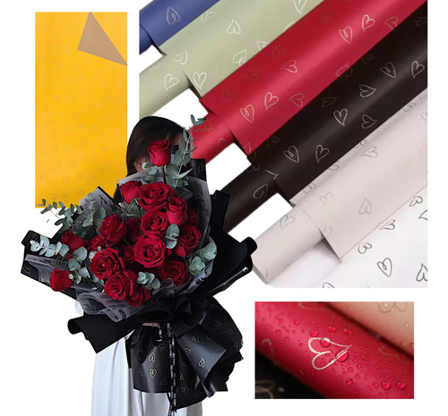 Papel Flor Coreano Bopp Diseño Liso C/ Corazones X20u 3141 Rosa Claro
