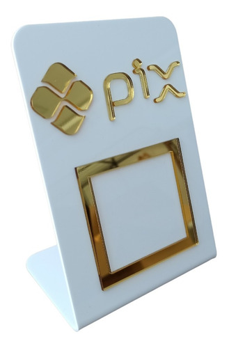 Placa Pix  - Qr Code Branco  Com Dourado