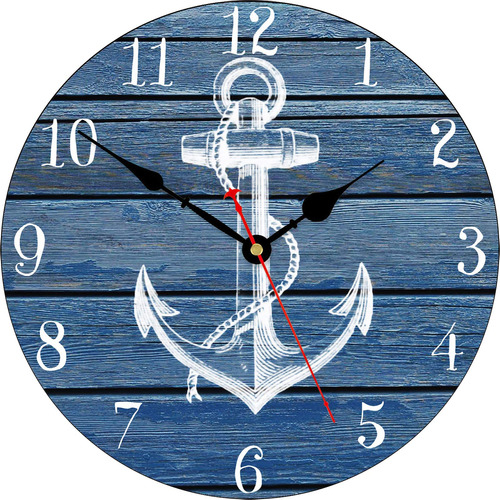 Taheat Nautical Anchor Beach Wall Clock, Navy Blue Bathroom.