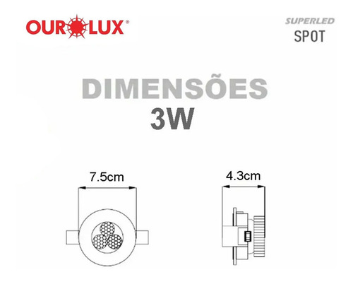 Kit 5 Peças Spot Redondo Embutir Super Led 3w Neutro