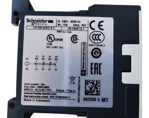 Contator Auxiliar 10a 2na+2nf 220v 50/60hz Ca2kn22m7
