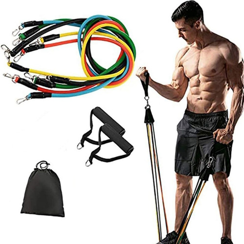 Imagen 3 de 7 de Set 5 Bandas Elásticas Con Agarre Resistencia 1.20m Fitness