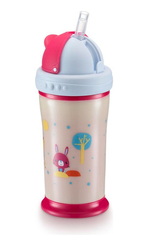 Vaso Pitillo Termico  Rosado Fisher Price Niña Brilla Noche 