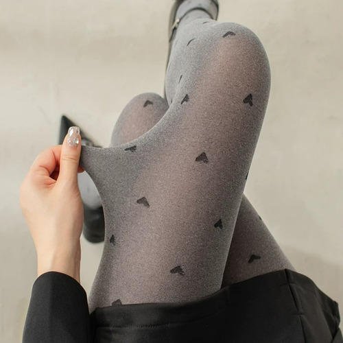 Medias De Terciopelo Gris Con Lazo Para Mujer Con Estampado