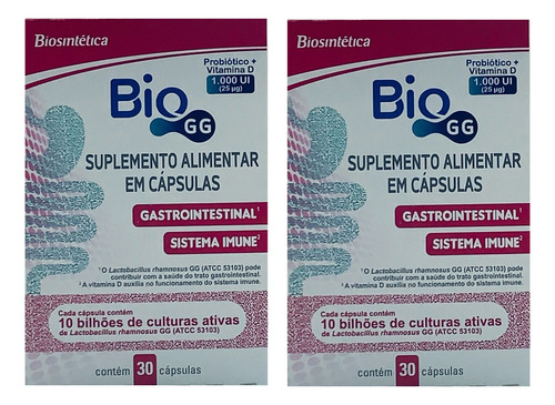 2 Caixas Bio Gg 10bi + 1.000ui Biosintética 30 Cápsulas Sabor Sem Sabor