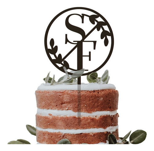 Cake Topper Adorno Para Pastel Iniciales Círculo Hojas