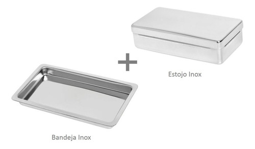 Kit Inox Estojo 18x8x3cm + Bandeja 22x12cm Econox Fami