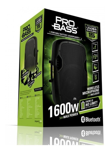 Bafle Potenciado Pro Bass Underground 15 Usb Sd Bt Portatil
