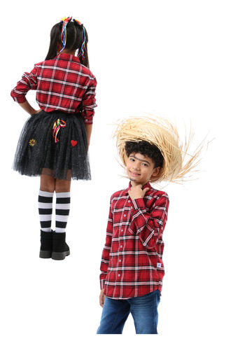 Camisa Caipira Vermelha P&b Xadrez Infantil - Feminina