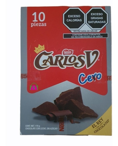 Imagen 1 de 2 de Chocolate Carlos V Chocolate Con Leche Sin Azucar 10 Pz