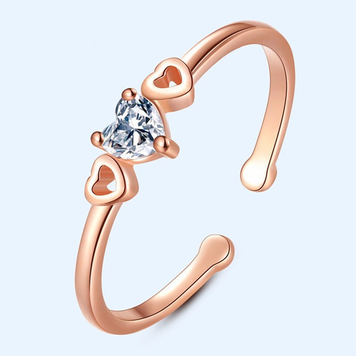 Anillo Ajustable Diseño Triple Corazones Plata De Ley 925