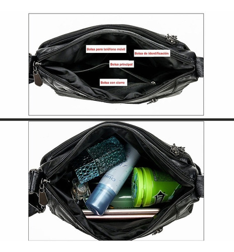 Imagen 4 de 9 de Bolso Bandolera Antirrobo Impermeable De Piel Para Mujer