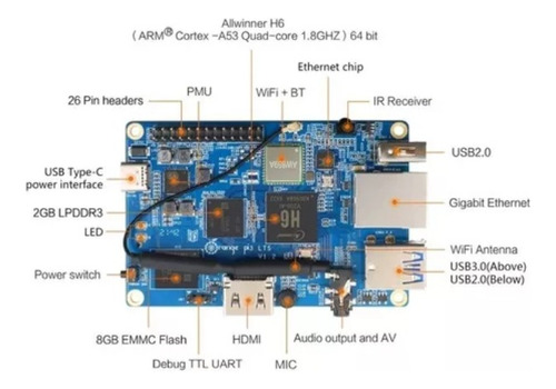 Orange Pi 3 Lts + Case, Fonte, Hdmi, Cooler, Dissipad + 32gb