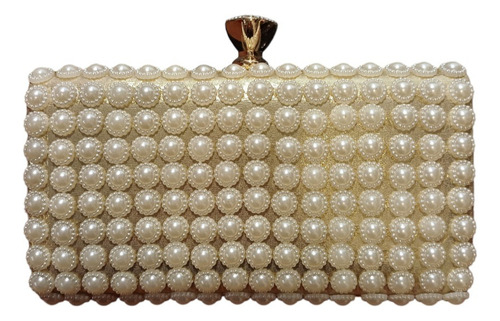 Cartera Clutch Crema Novia Evento Perlas Pellizco Importado