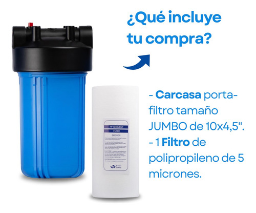 Carcasa 10x4.5 + Filtro Polipropileno Agua Sedimentos 5 Mic Azul