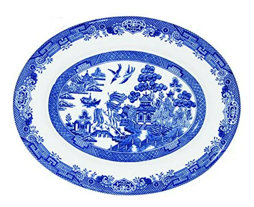 Plato Churchill Blue Willow China Fina Loza De Barro Oval 12