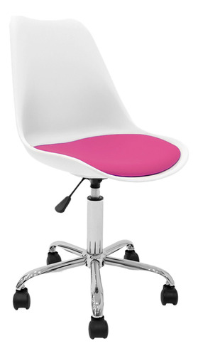 Silla Oficina Escritorio Pc Tulip Newmo Color Blanco Asiento Fucsia