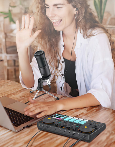 Mezclador de podcast Maonocaster Lite AM200-S1 para estudio, micrófono y teléfono