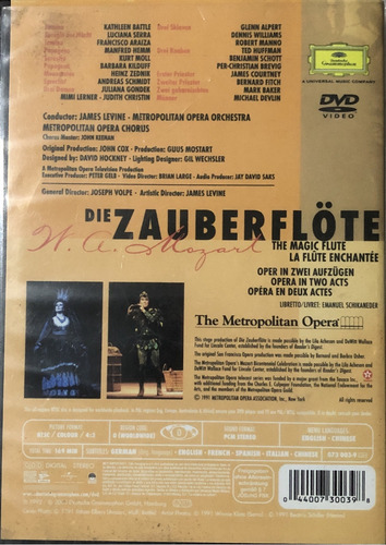 Mozart Dvd. Die Zauberflote-flauta Mágica. James Levine. (Usado)