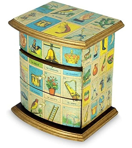 Novica Caja Decorativa De Joyas Decoupage Papel Madera Azul