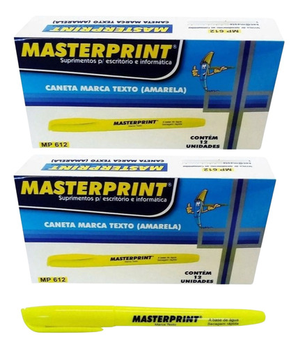 Kit 24 Caneta Marca Texto Amarela Neon Masterprint Mp612