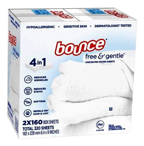 Bounce Free & Gentle - Hojas De Secadora Sin Perfume, 320 Un
