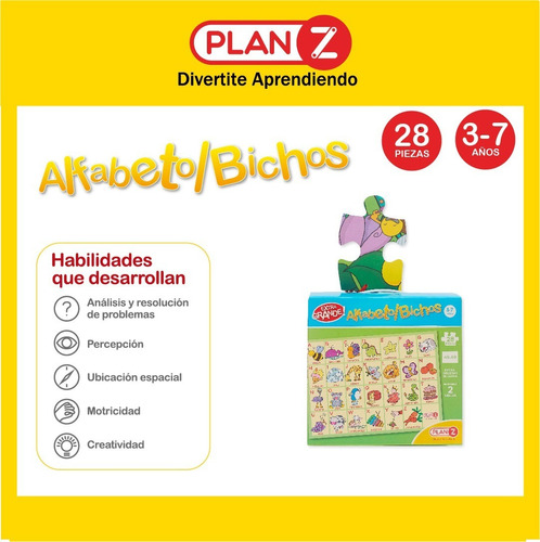 Imagen 2 de 10 de Rompecabezas De Piso Bichos Abc. Puzzle 28 Piezas