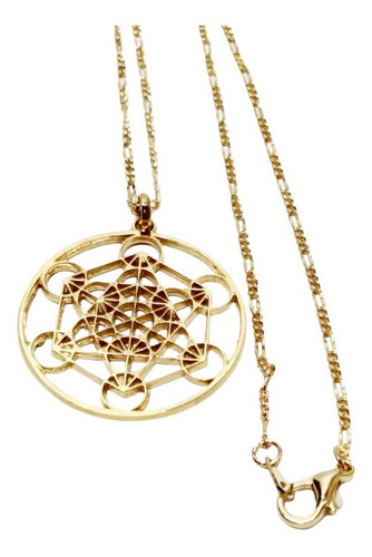 Cubo De Metatron Tamaño Grande Con Cadena Todo En Chapa Oro