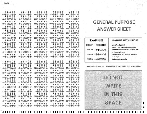 Test-4521 (paquete De 100 Hojas) Formas De Prueba Compatible