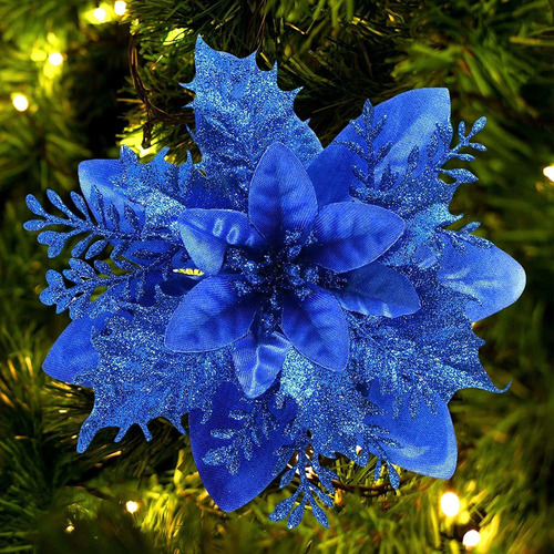 12pcs Flores Navidad Con Purpurina Flor Del Árbol Navidad C