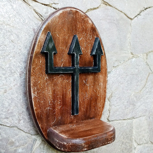 Imagem 2 de 9 de Mini Oratório De Parede Exu Com Tridente - Mdf