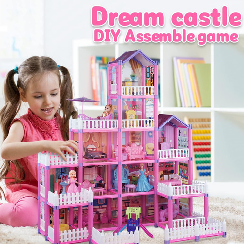 (13 Habitaciones) 292 Pcs Dollhouse Building Builing, Pink P