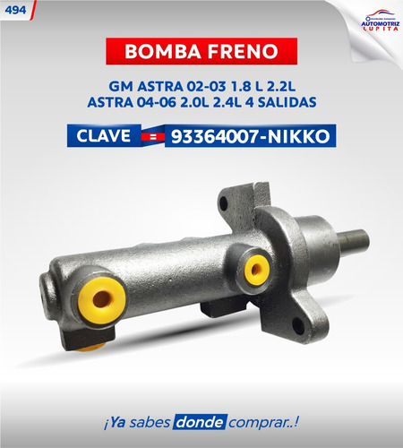 Bomba Freno Gm Astra 02-03 1.8l 2.2l Astra 04-06 2.0l 2.4l  