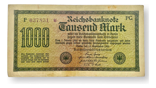 Billete De 1,000 Marcos Alemanes Del Año 1922